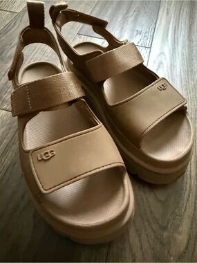 UGG Tan Platform Velcro Sandals